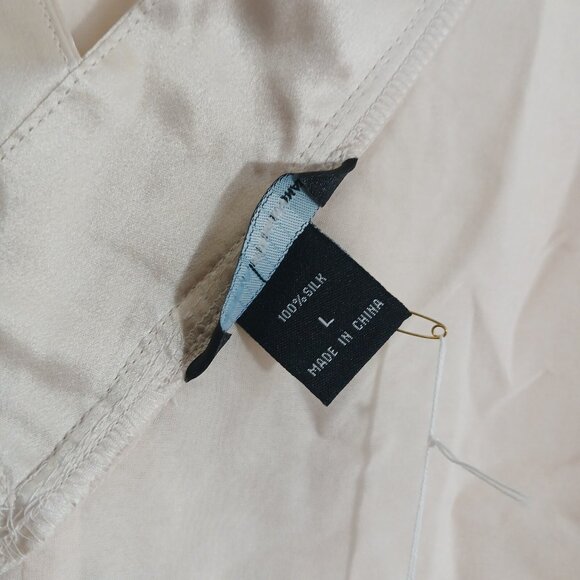 Moda International L Silk Blouse Light Ivory V-Neck Flutter Sleeve Dressy Look - Picture 4 of 9